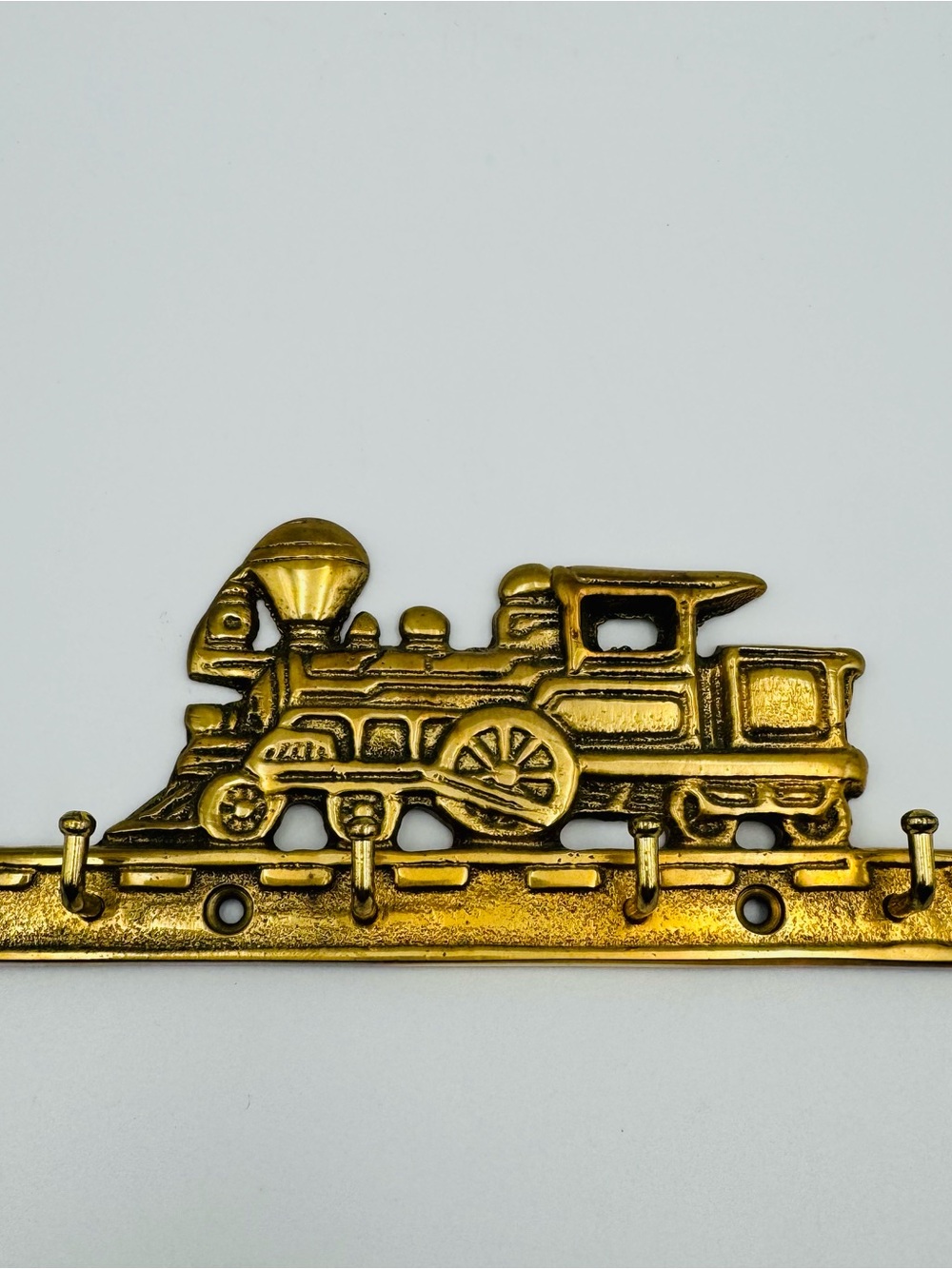 Vintage Brass Antique Train 4 Hook Wall Mount Auto Key Holder